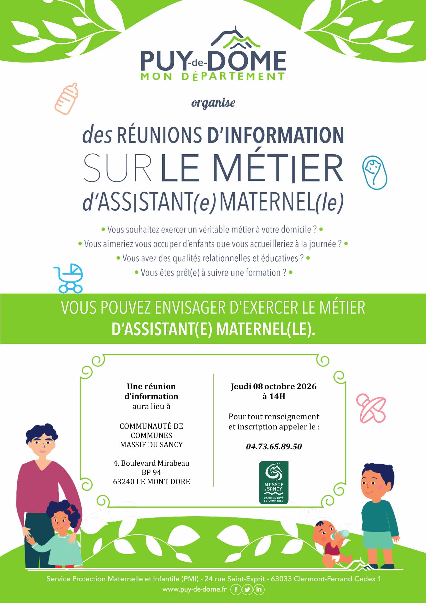 Réunion d'information sur le métier d’assistante maternelle le 8 octobre 2026 à 14h au Mont-Dore
