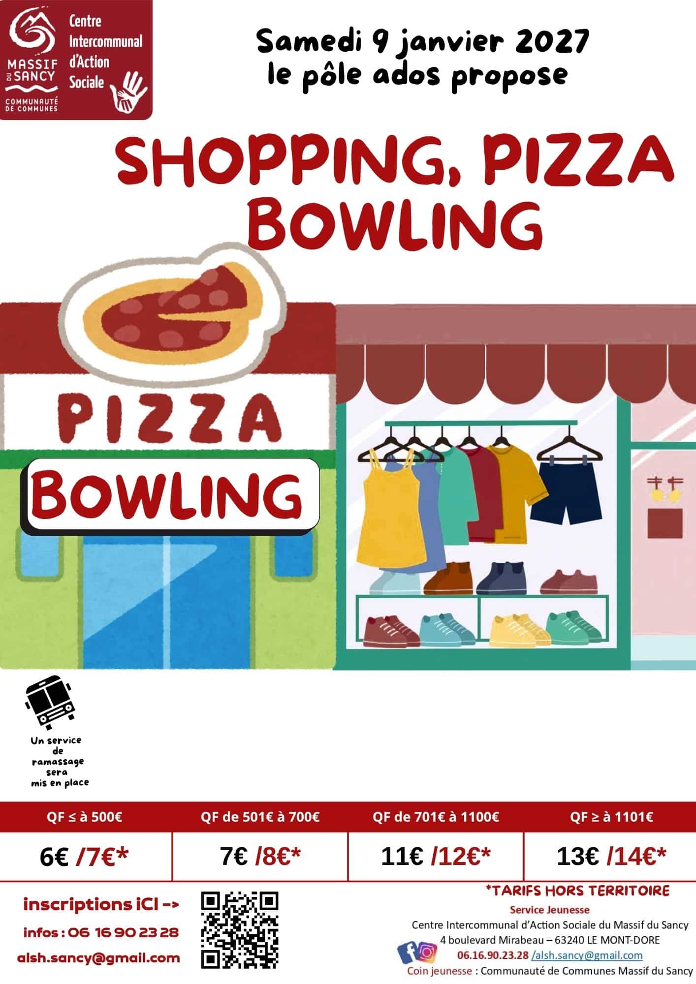 Pole Ados CIAS Sancy - Shopping, bowling, pizza - 9 janvier 2027 Pole Ados CIAS Sancy - Shopping, bowling, pizza - 9 janvier 2027