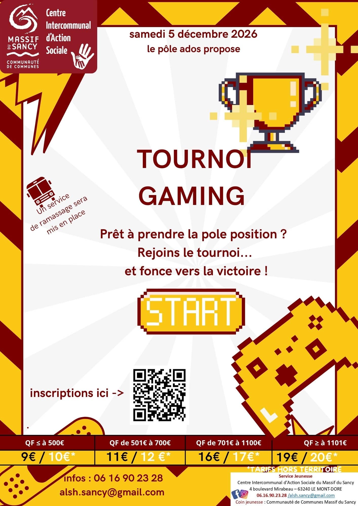 Pole Ados CIAS Sancy - TOURNOI DE GAMING - 5 decembre 2026 Pole Ados CIAS Sancy - TOURNOI DE GAMING - 5 decembre 2026