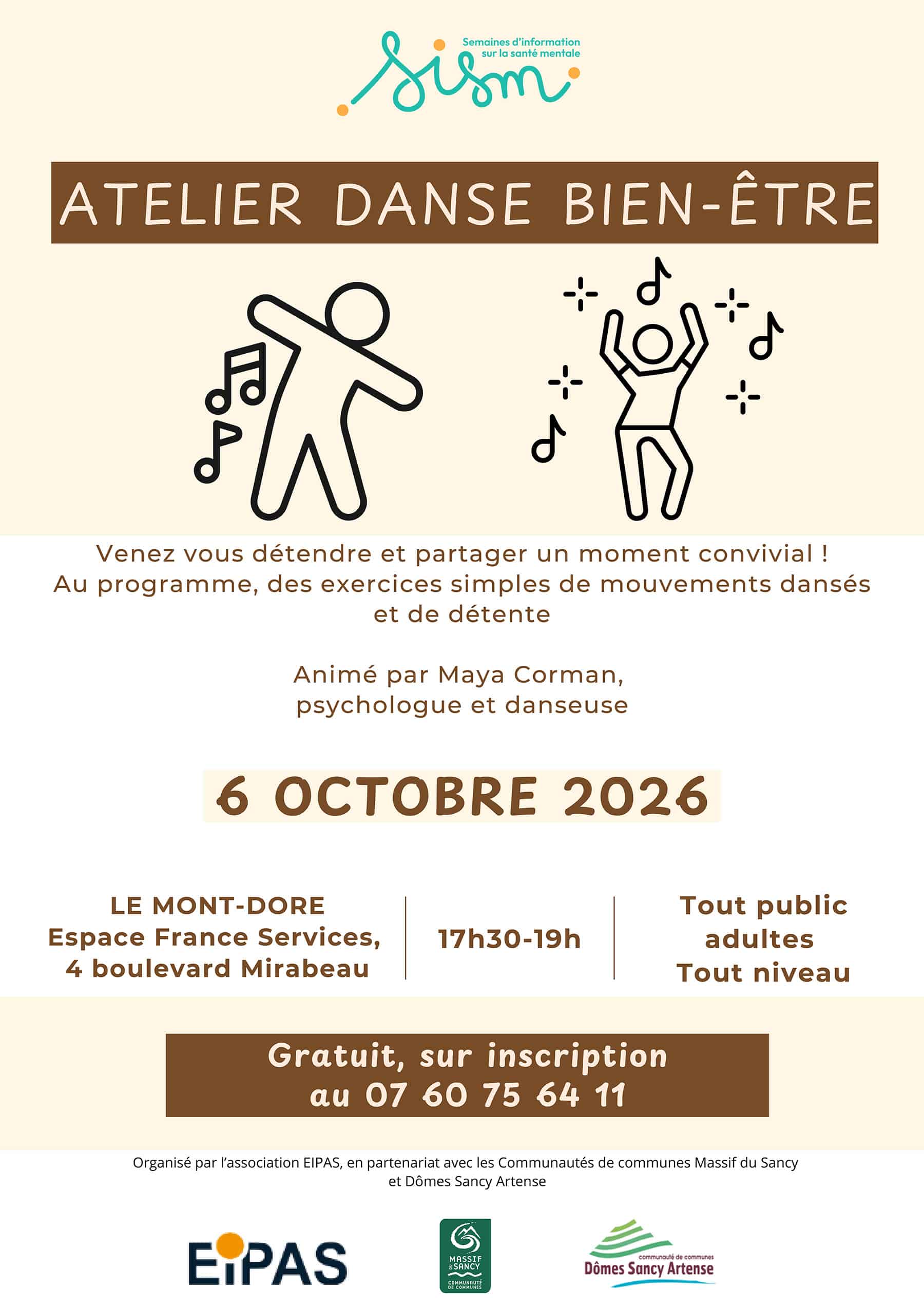 Affiche atelier danse au Mont-Dore - SISM 2026